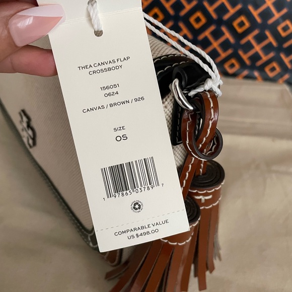New, tory burch thea canvas flap crossbody brown 156051 - Picture 15 of 15